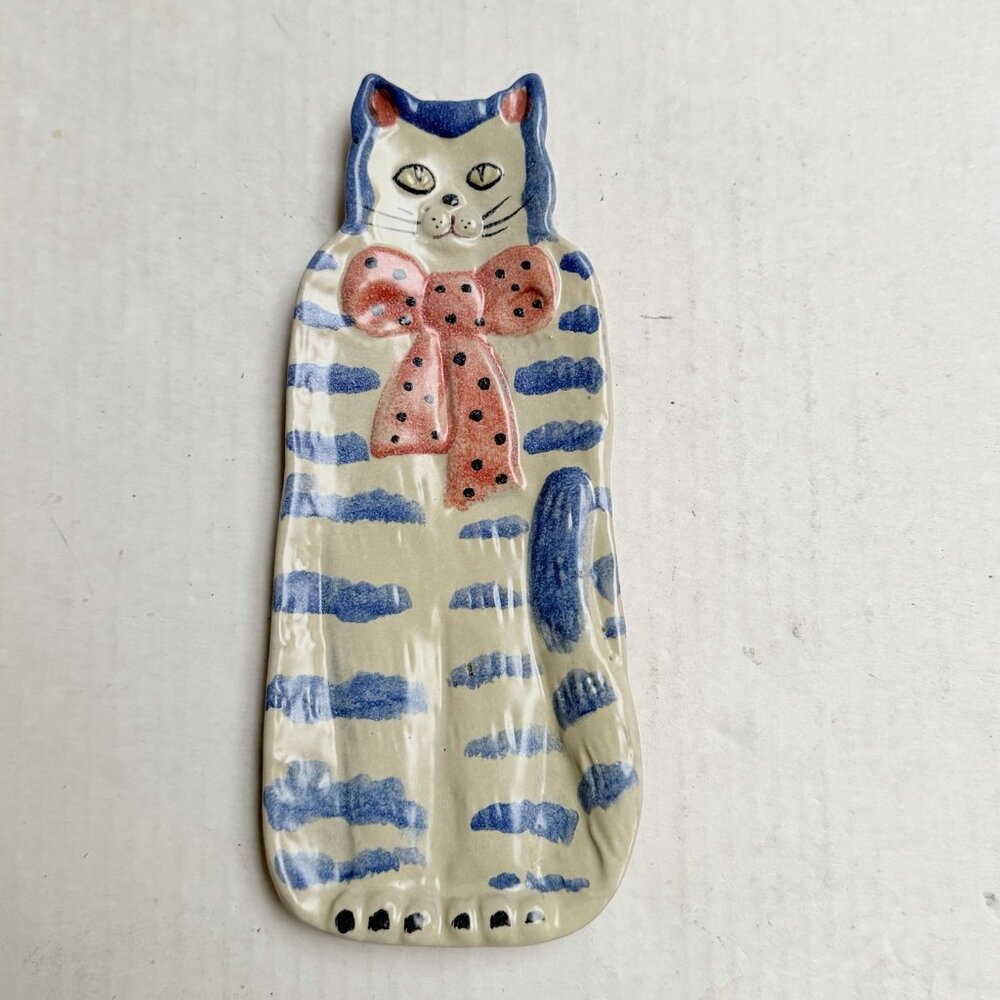 Cat Spoon Rest Dish Wall Hanging Art Pottery‎ Whimsical Made In Italy Decor Vtg
